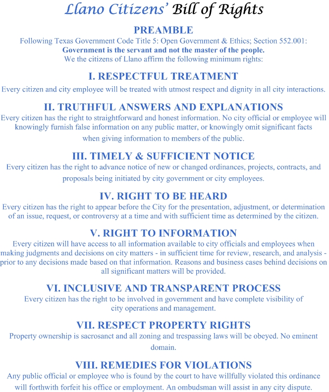 Llano Citizens' Bill of Rights